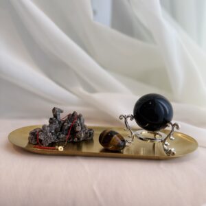 🛡 Aura Fortress Set · Protection Crystals with Golden Tray | Fortune Blossom | Protection · Clarity · Grounded Strength