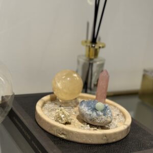 🌟 Heart & Spirit Gateway · Raw Crystal Set with Natural Travertine Tray | Fortune Blossom | Love · Clarity · Connection